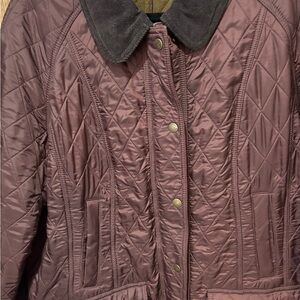Barbour Women's Quilted Puffer Jacket in Brownish Plum with Black Collar